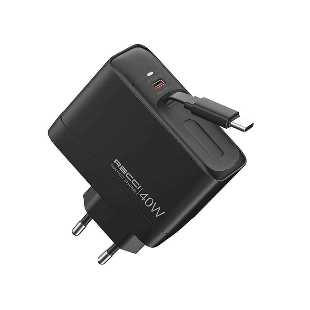 Recci RC102E GaN Teknolojili Hızlı Şarj Başlığı USB-A to Type-C PD 40W Type-C Kablolu Şarj Seti Recci RC102E GaN Teknolojili Hızlı Şarj Başlığı USB-A to Type-C PD 40W Type-C Kablolu Şarj Seti